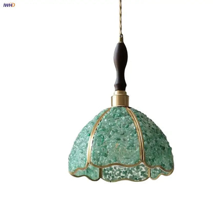 Vintage seafoam green & copper walnut led pendant – dining room light