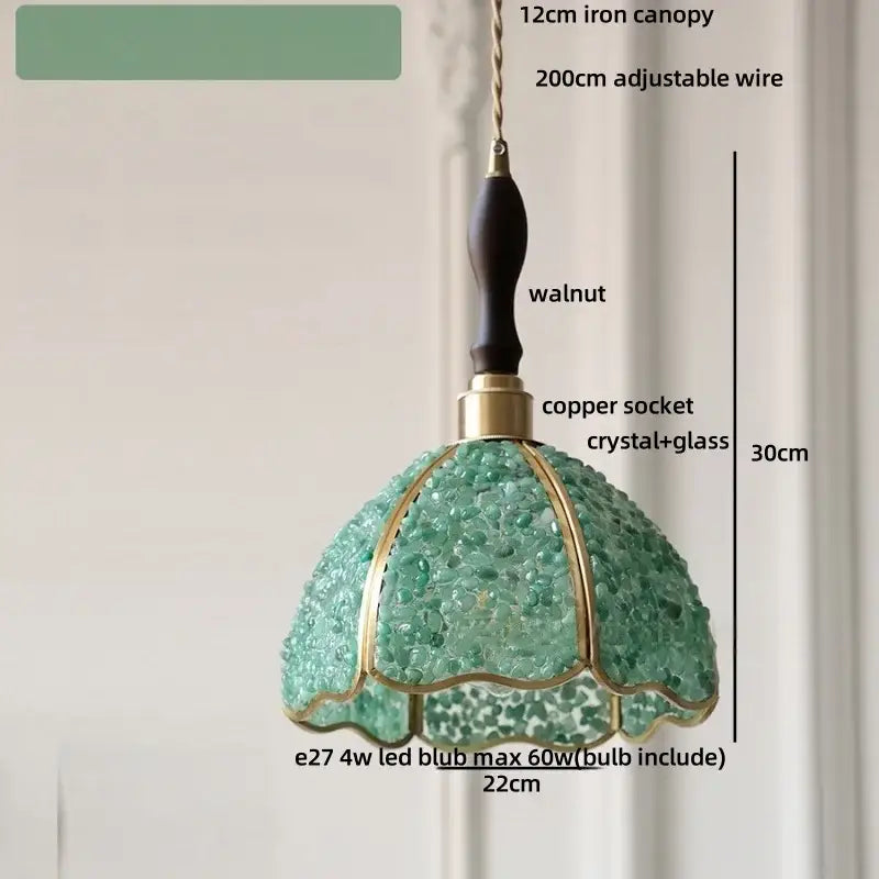 Vintage seafoam green & copper walnut led pendant – dining room light