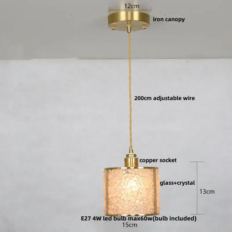 Vintage seafoam green & copper walnut led pendant – dining room light
