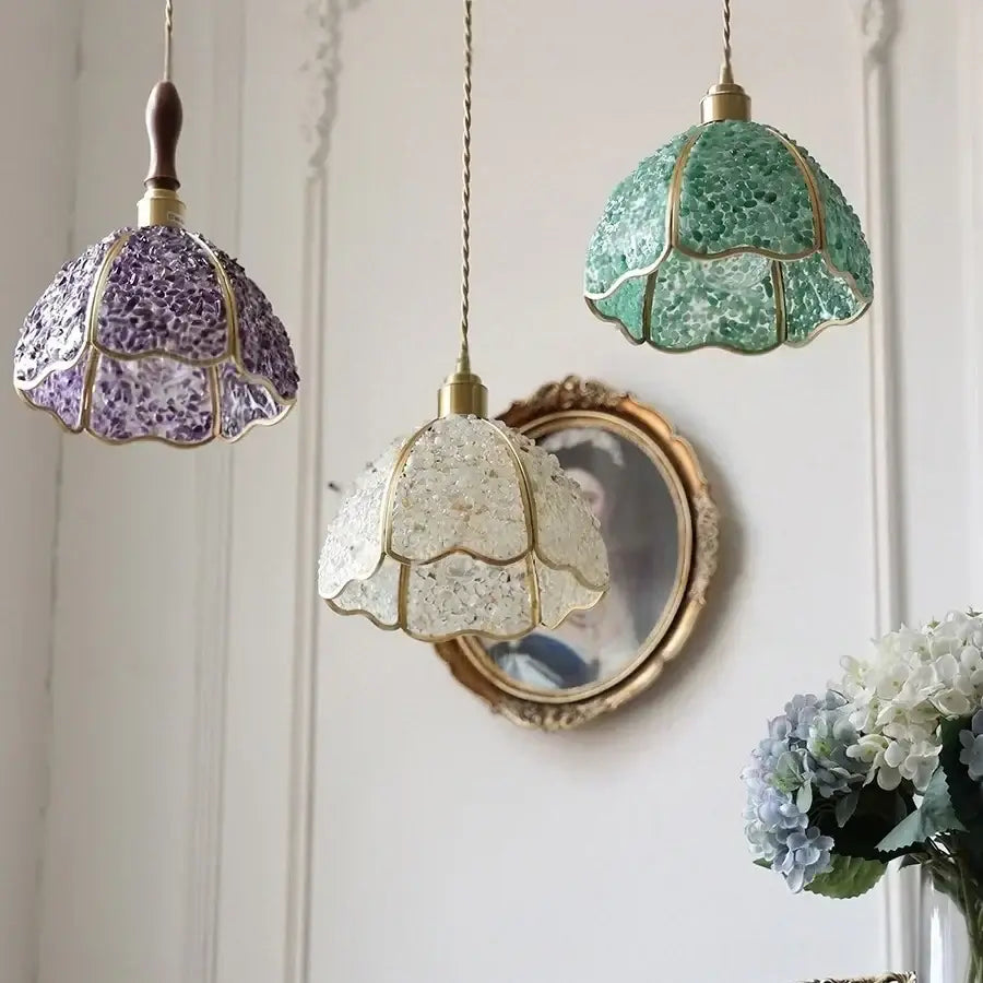 Vintage seafoam green & copper walnut led pendant – dining room light