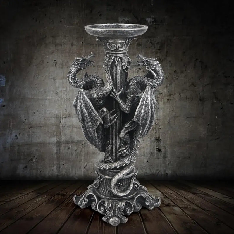Vintage silver dragon candlestick sculptures dining room decor