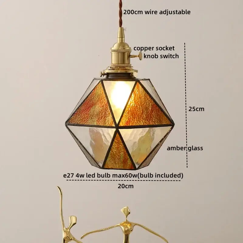 Vintage silver flower glass copper led hanging light bedroom