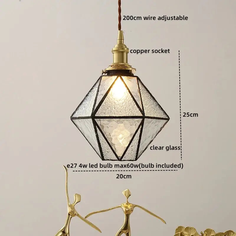 Vintage silver flower glass copper led hanging light bedroom