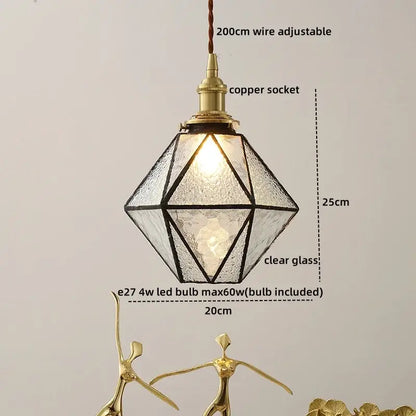 Vintage silver flower glass copper led hanging light bedroom