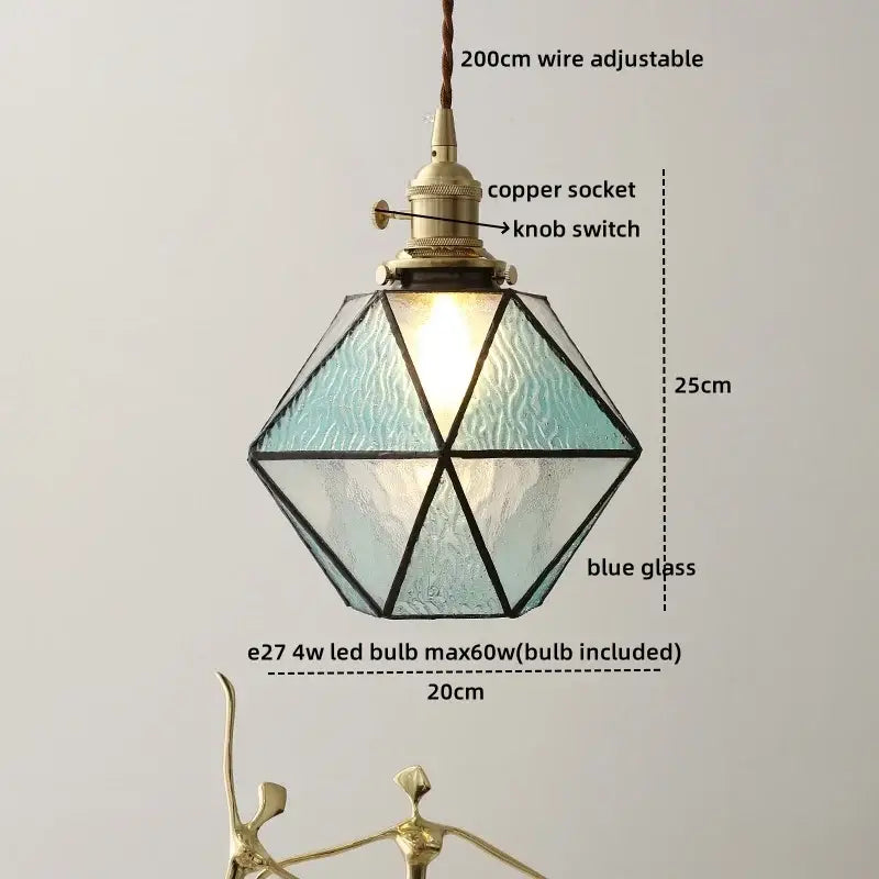 Vintage silver flower glass copper led hanging light bedroom