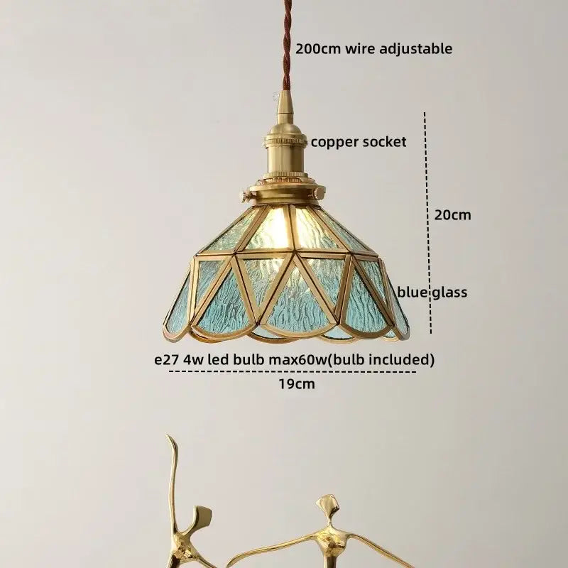 Vintage silver flower glass copper led hanging light bedroom