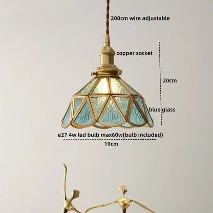 Vintage silver flower glass copper led hanging light bedroom