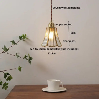 Vintage silver flower glass copper led hanging light bedroom