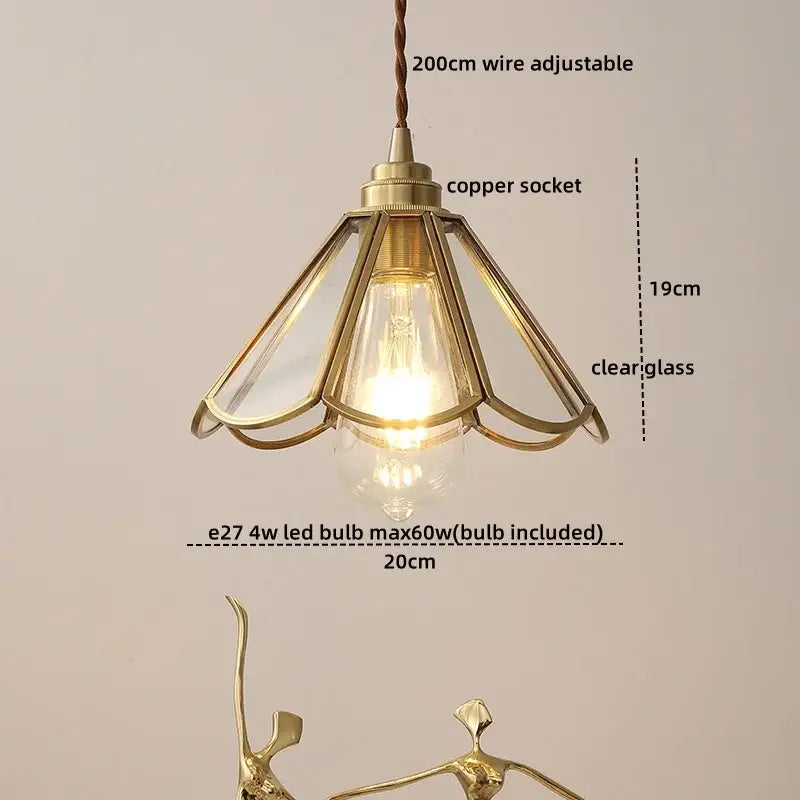 Vintage silver flower glass copper led hanging light bedroom