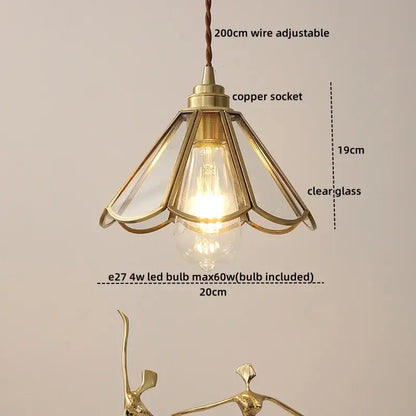 Vintage silver flower glass copper led hanging light bedroom
