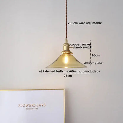 Vintage silver flower glass copper led hanging light bedroom
