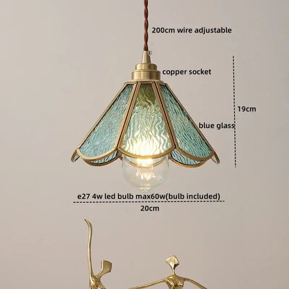 Vintage silver flower glass copper led hanging light bedroom