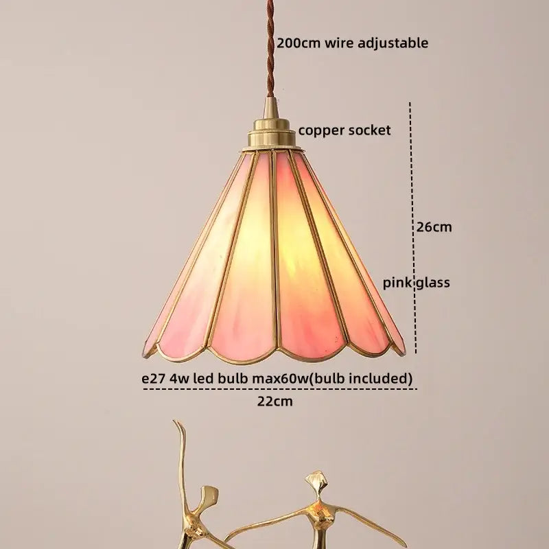 Vintage silver flower glass copper led hanging light bedroom