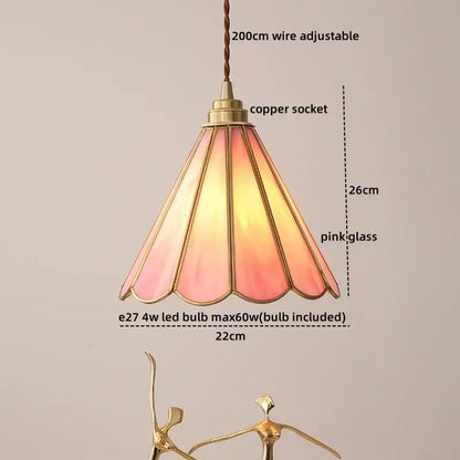 Vintage silver flower glass copper led hanging light bedroom