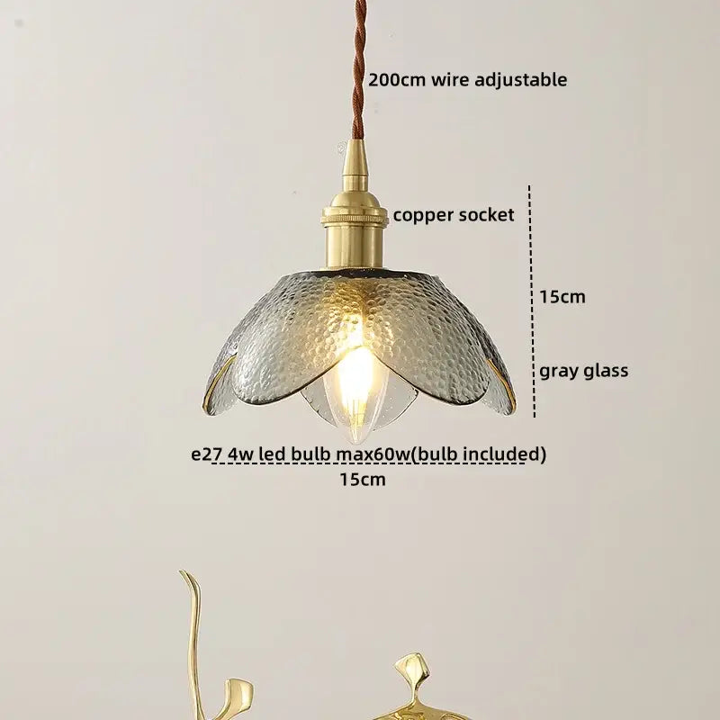 Vintage silver flower glass copper led hanging light bedroom