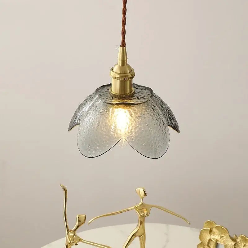 Vintage silver flower glass copper led hanging light bedroom