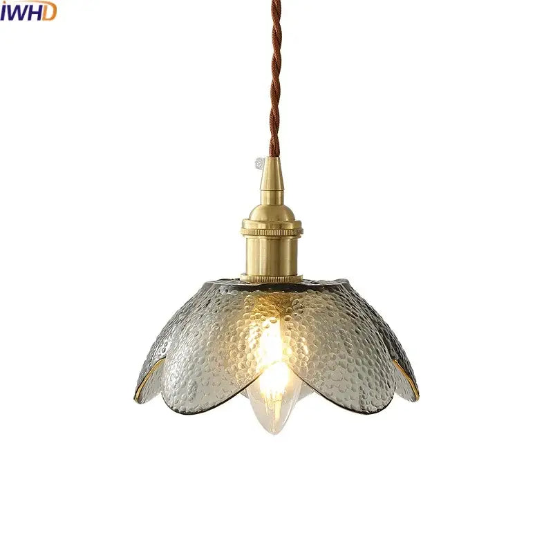 Vintage silver flower glass copper led hanging light bedroom