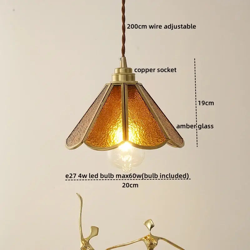Vintage silver flower glass copper led hanging light bedroom