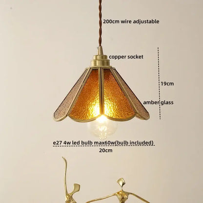 Vintage silver flower glass copper led hanging light bedroom