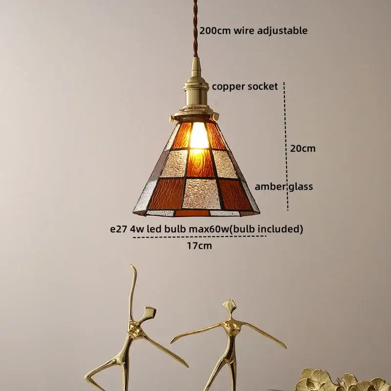 Vintage silver flower glass copper led hanging light bedroom