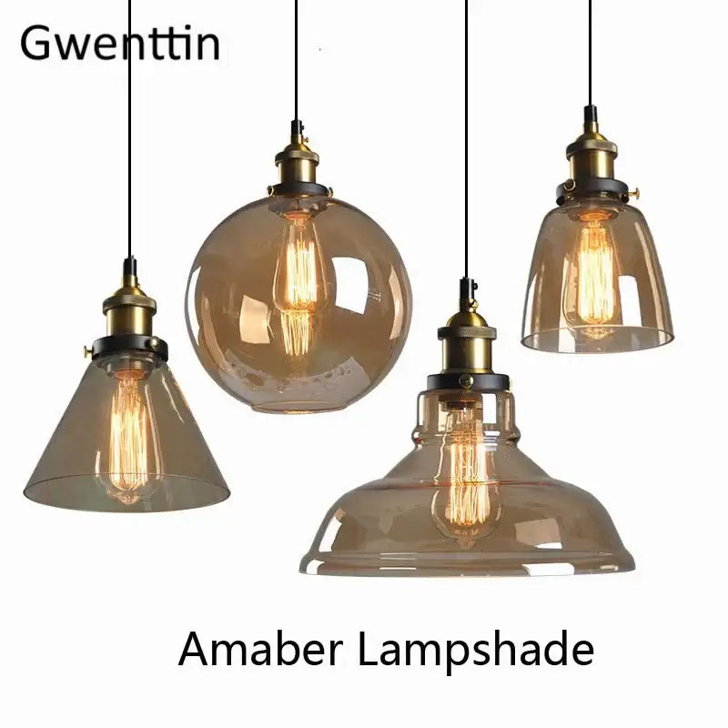 Vintage smoked glass and brass industrial pendant light set kitchen