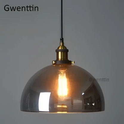 Vintage smoked glass and brass industrial pendant light set kitchen