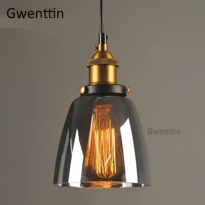 Vintage smoked glass and brass industrial pendant light set kitchen