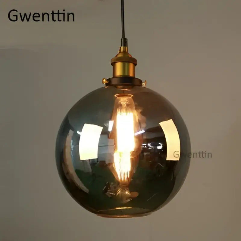 Vintage smoked glass and brass industrial pendant light set kitchen