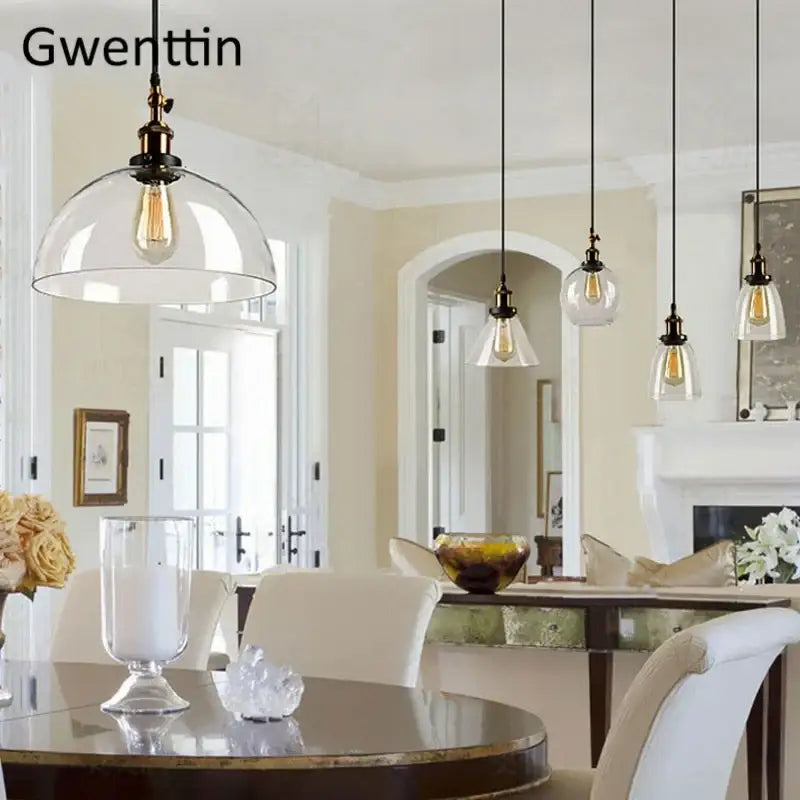 Vintage smoked glass and brass industrial pendant light set kitchen