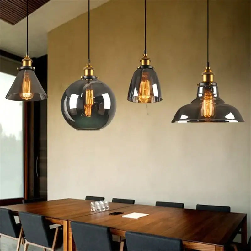 Vintage smoked glass ball pendant lights set of 4 kitchen brass accent