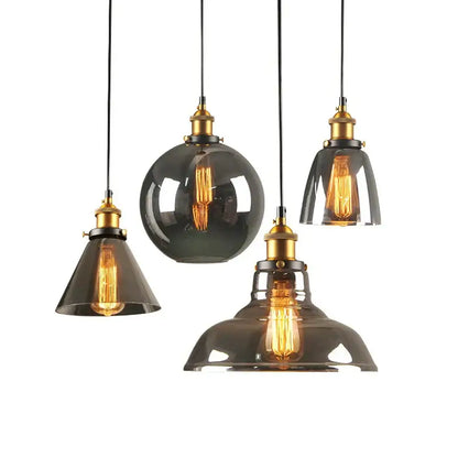 Vintage smoked glass ball pendant lights set of 4 kitchen brass accent