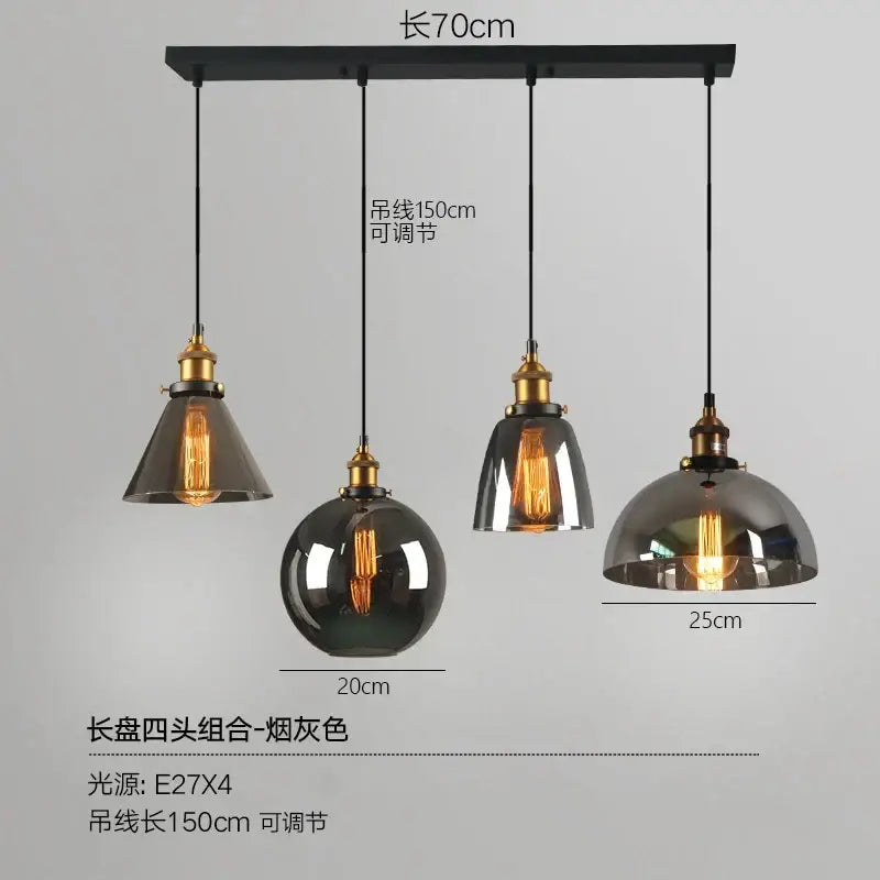 Vintage smoked glass ball pendant lights set of 4 kitchen brass accent