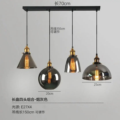 Vintage smoked glass ball pendant lights set of 4 kitchen brass accent
