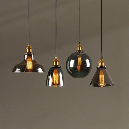 Vintage smoked glass ball pendant lights set of 4 kitchen brass accent