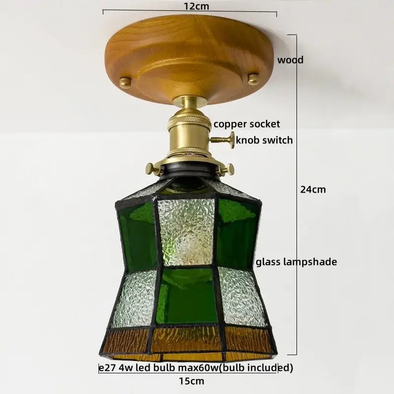 Vintage stained glass copper led ceiling lamp for dining room