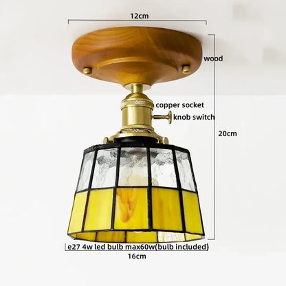 Vintage stained glass copper led ceiling lamp for dining room