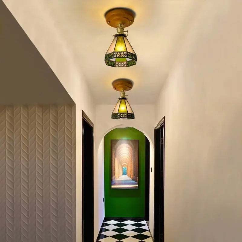 Vintage stained glass copper led ceiling lamp for dining room