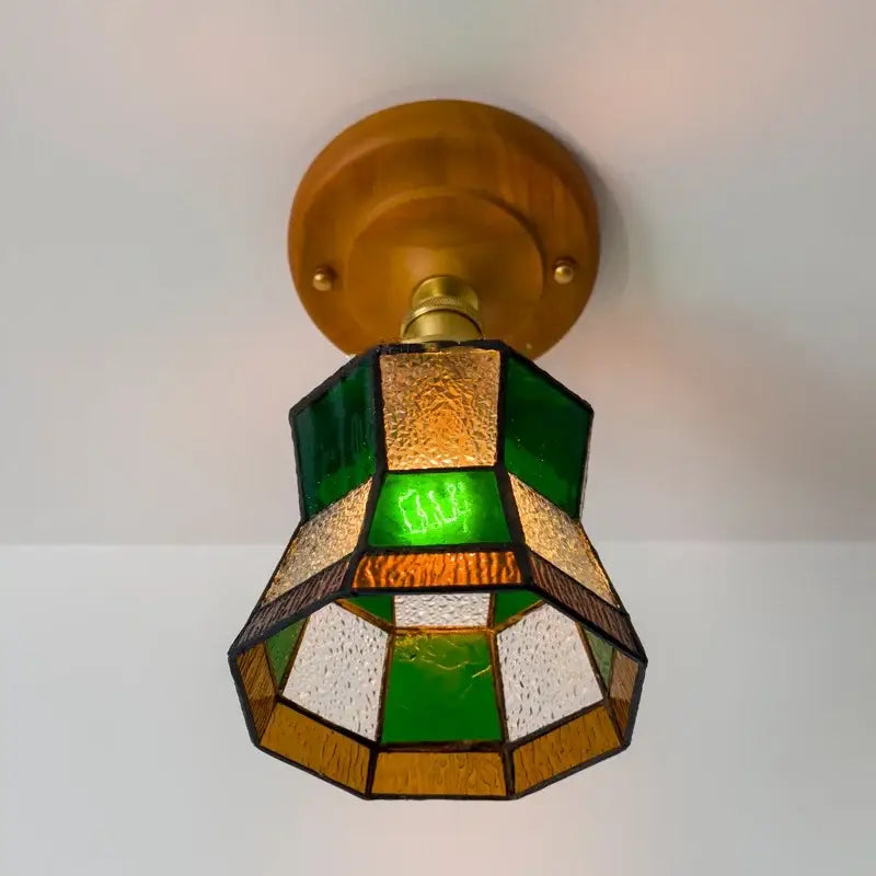 Vintage stained glass copper led ceiling lamp for dining room