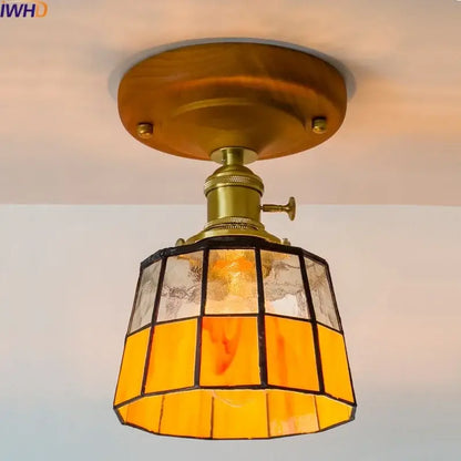 Vintage stained glass copper led ceiling lamp for dining room