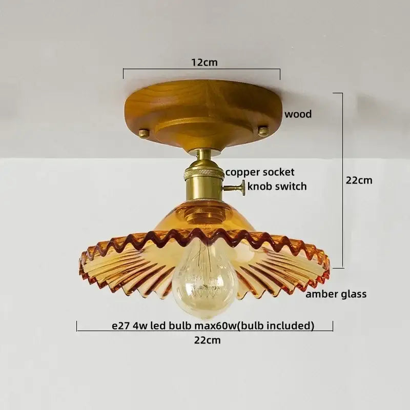 Vintage stained glass copper led ceiling lamp for dining room
