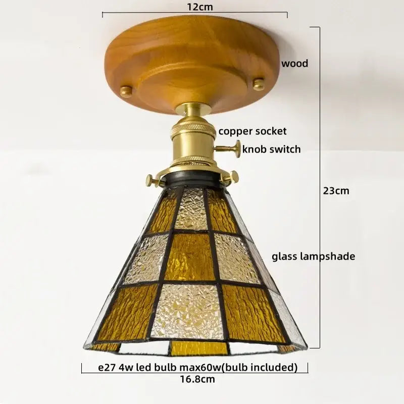 Vintage stained glass copper led ceiling lamp for dining room
