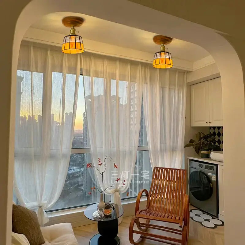 Vintage stained glass copper led ceiling lamp for dining room