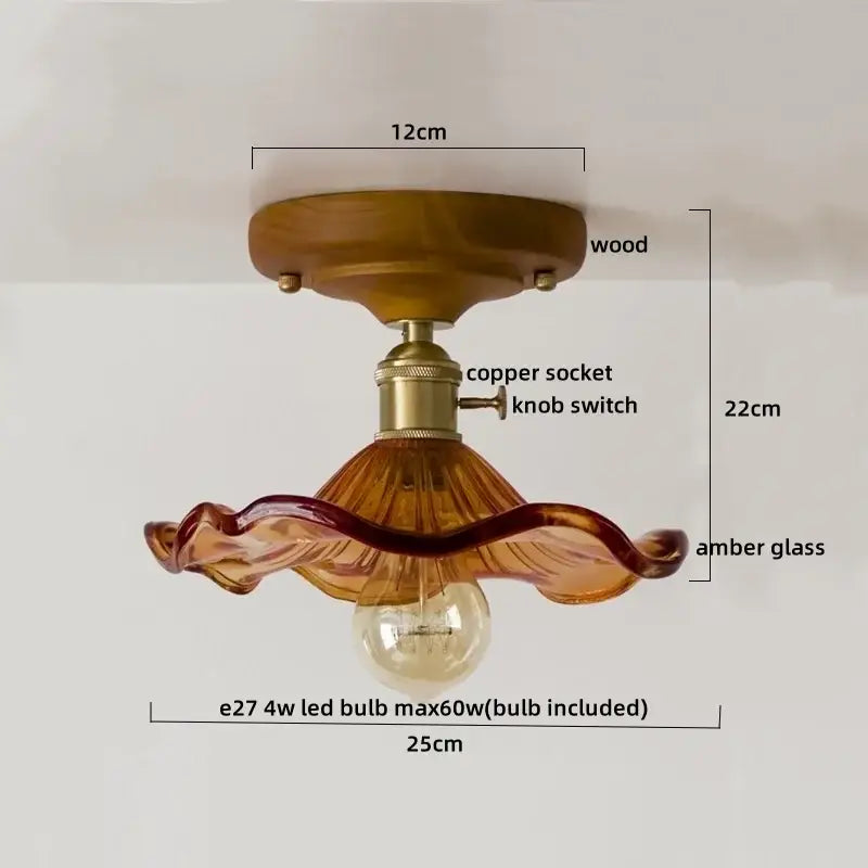 Vintage stained glass copper led ceiling lamp for dining room