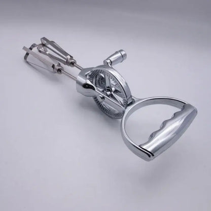 Vintage stainless steel dual hand crank egg beater kitchen whisk