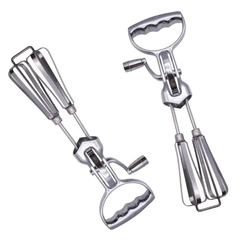Vintage stainless steel dual hand crank egg beater kitchen whisk