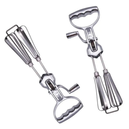 Vintage stainless steel dual hand crank egg beater kitchen whisk