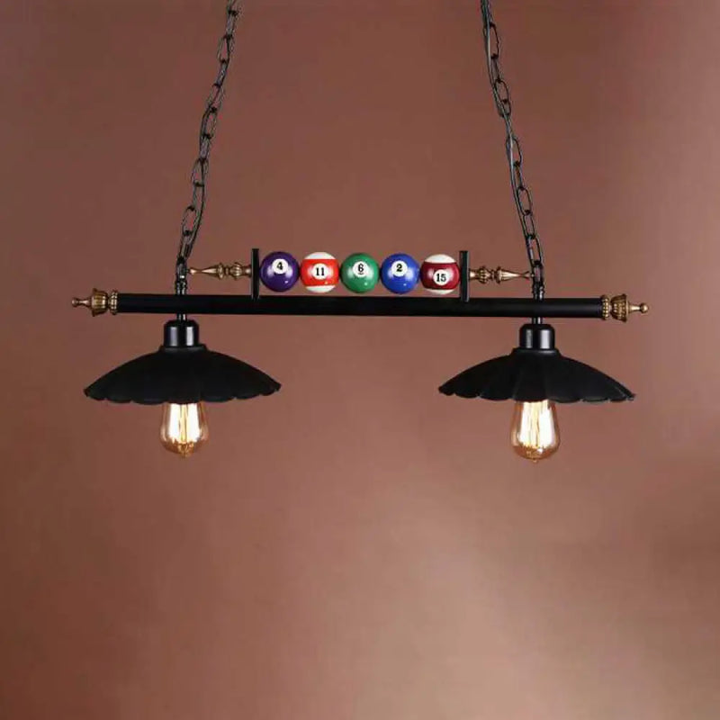 DecorBites™ Vintage Style Black Metal Island Chandelier with Ruffled Edge - Ideal for Billiard Room