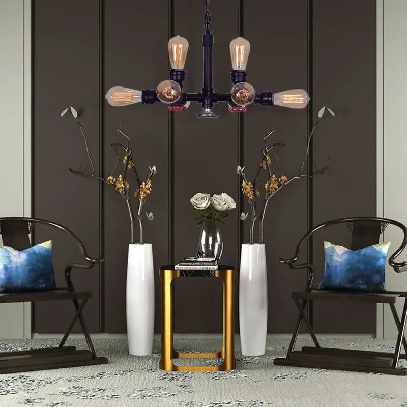 DecorBites™ Vintage Style Island Pendant Light - 8 Head Bare Bulb Ceiling Fixture, Bronze/Black Metal, for Living Room
