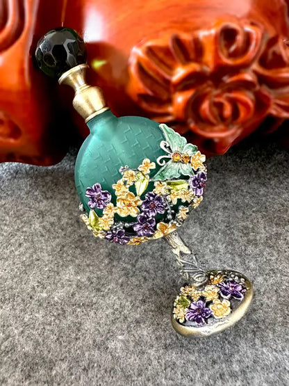 Vintage teal and purple glass perfume bottle bedroom decor
