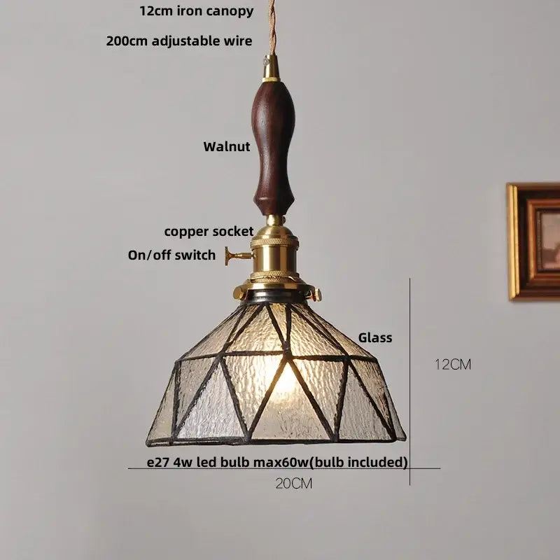 Vintage teal blue glass led pendant light kitchen brass hanging lamp